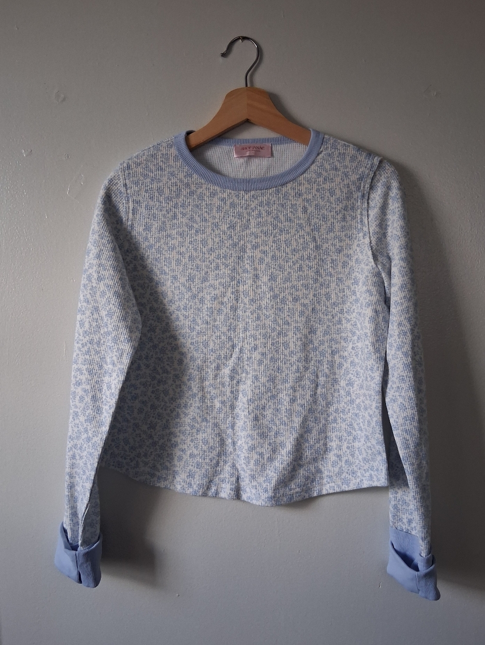 Shop Janae White & Blue Floral Long Sleeve Cotton & Poly Mix